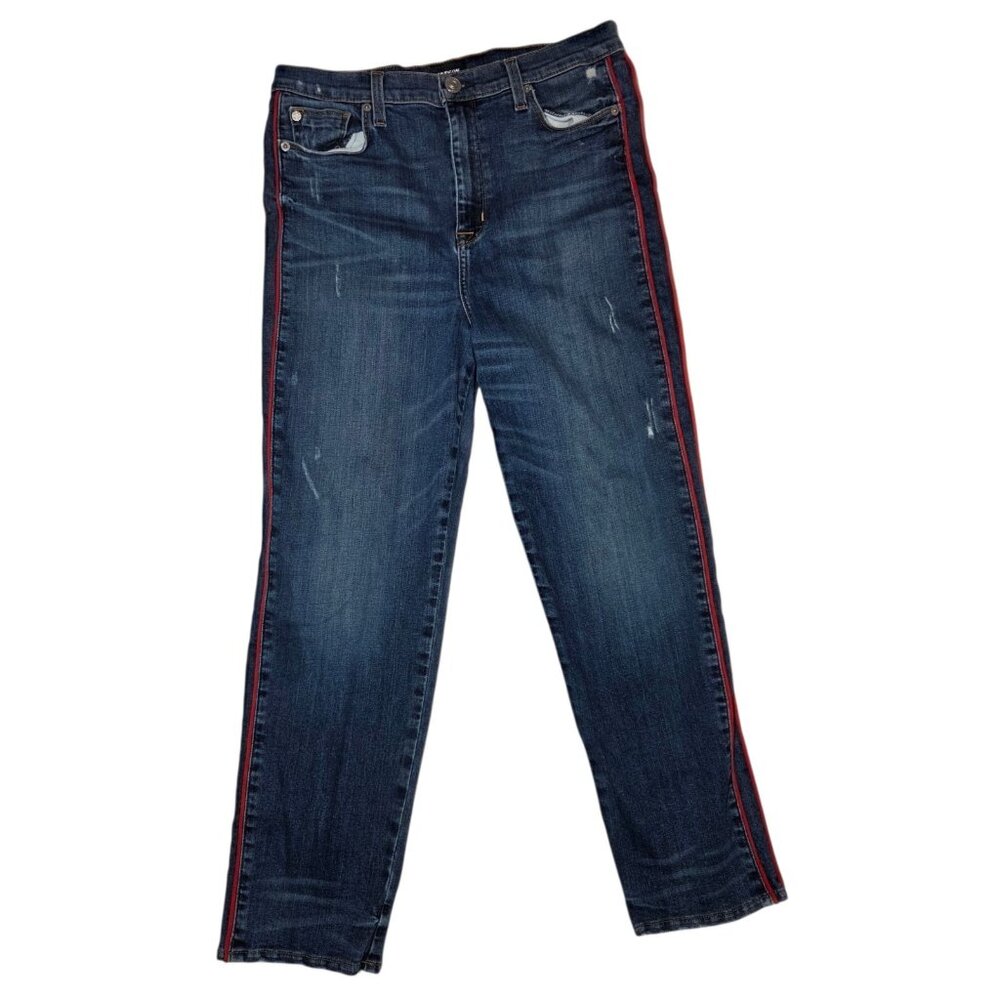 Hudson Zoeey High Rise Ankle/Crop‎ Straight Jeans Red Side Stripes 31x25.5